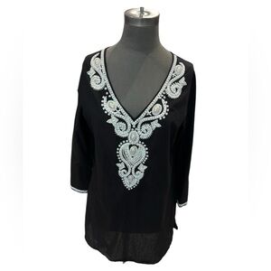 Barbara Gerwit Black and White Beaded Tunic Top